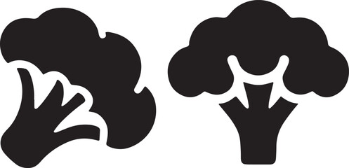 Cauliflower and Broccoli Silhouette Icon Vector for Healthy Food