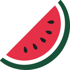 Watermelon Slice Icon Vector with Red Flesh, Black Seeds, and Green Rind
