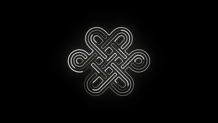 Glowing neon line knot icon with loop animation. Knot animation HD video isolated on black background.