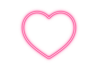 Glowing pink neon heart outline isolated on transparent background