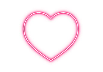 Glowing pink neon heart outline isolated on transparent background