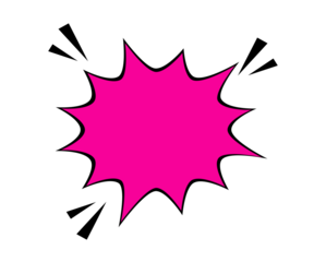 Pink comic starburst burst shape with black accents, for sale, promotion, stickers, posters and graphic design