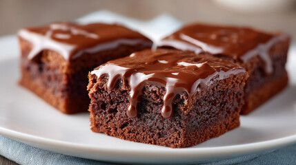 Delicious chocolate snack cake with glossy ganache topping for dessert presentation