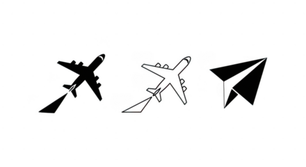 Three airplanes in different styles on a transparent background