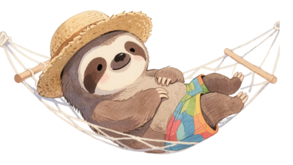 Cute Sloth in Hammock: Watercolor Illustration for Summer Vacation and Relaxation