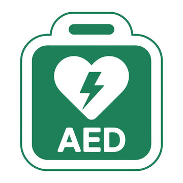 Vector sign for automated external defibrillator on green background