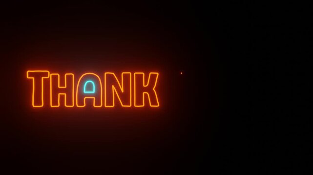  thank you text animation, abstract neon glowing text background, thank you screen animation.