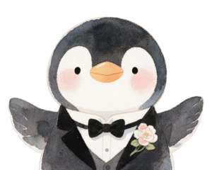 Cute Watercolor Penguin in Tuxedo Illustration
