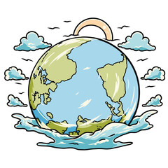 Earth Rising From Ocean Climate Change Illustration