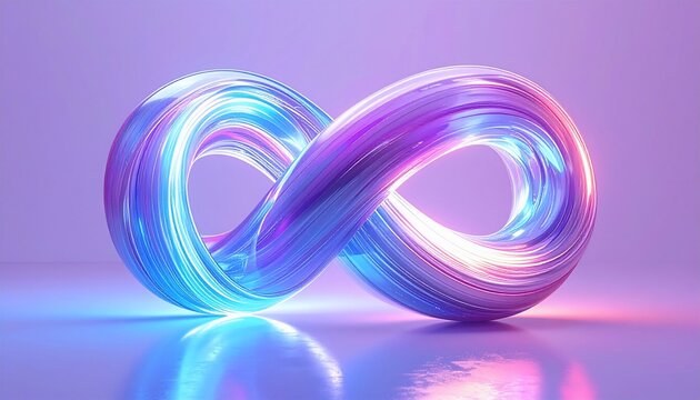 3D render of a swirling, iridescent infinity symbol on a smooth, gradient background