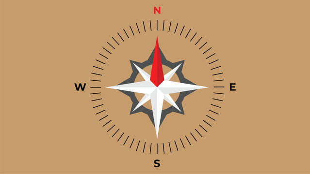 Compass pointing north on a warm brown background representing direction and exploration