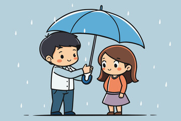 Couple sharing umbrella in rain