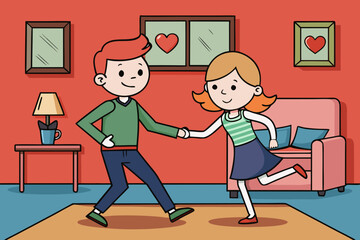 Couple dancing in living room