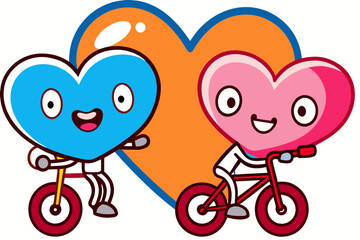 Two hearts riding bicycles together