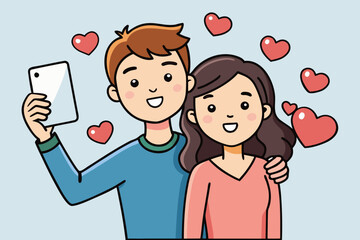 Couple taking selfie with hearts