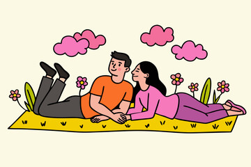 Couple relaxing in a meadow