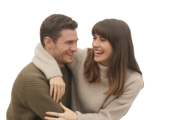 Happy couple hugging and laughing together