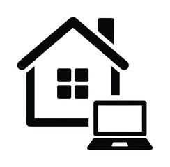 Obraz premium Black vector icon of house and laptop together in design