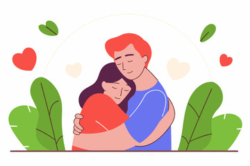 Comforting hug in a serene garden