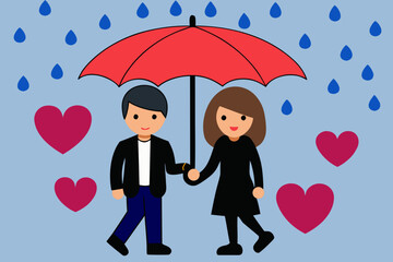 Couple sharing umbrella in rain