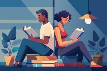 Couple enjoying a quiet reading session