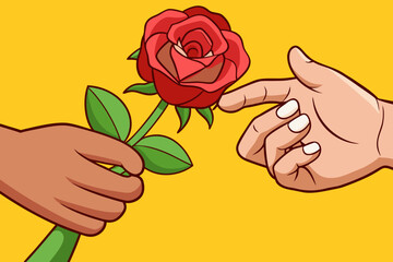 Giving a single red rose