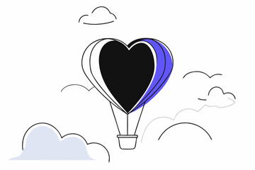 Heart-shaped hot air balloon floating in the sky