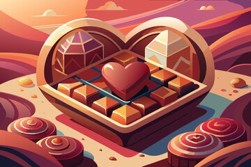 Heart-shaped diamond frame in desert landscape