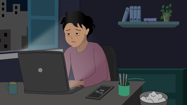 tired man working on laptop late at night
