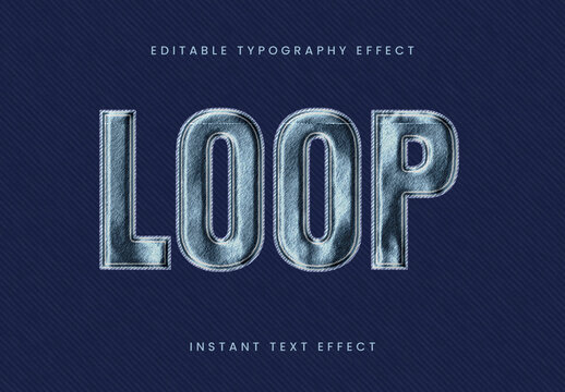 Blue And White Patch Embroidery Text Effect Denim Stitched Font