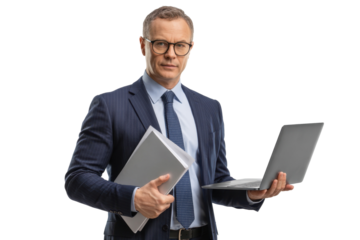 Businessman with Laptop and Documents