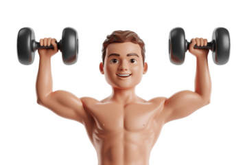 Cartoon Man Exercising with Dumbbells