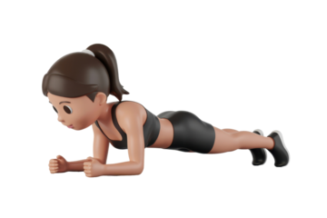 Cartoon woman doing plank exercise