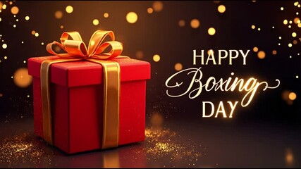 Luxury Happy Boxing Day! Gift Box with Golden Bow & Glitter for Premium Holiday Sales