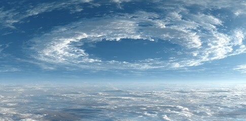 Stunning aerial view of a fallstreak hole in a vast cloudscape, creating a dramatic natural phenomenon in the sky.
