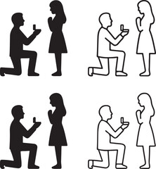 Isolated Marriage Proposal Silhouette, Proposal Icon, Marriage Proposal Black Silhouette, engagement scene, romantic couple, love commitment, ui icon pack