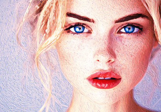 Blue And Pink Vivid Oil Print Photo Effect