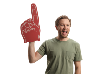 Enthusiastic Fan with Foam Finger