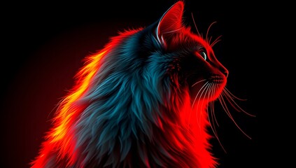 Neon Cyberpunk Cat Portrait With Dramatic Dual Color Lighting