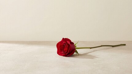 Single red rose on white surface