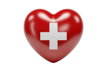 Heart shape with Switzerland flag. 3D render