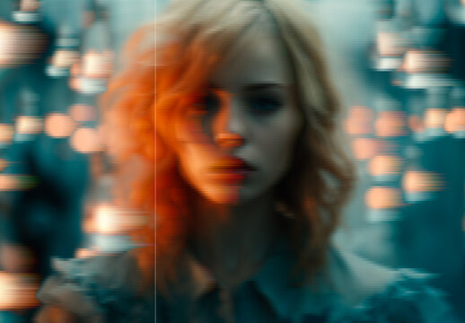 Teal And Orange Pixelated Noise Photo Effect Distortion Abstract Image