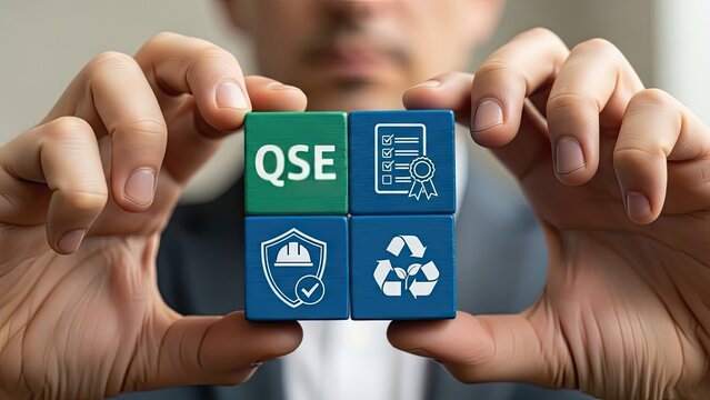 Quality safety environment concept with QSE cubes in hand
