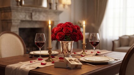 Elegant dining table set for a romantic evening