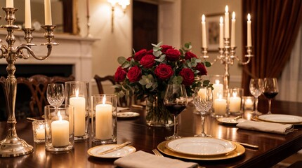 Elegant dining table set for a romantic evening