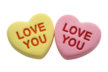 Love You Candy Hearts on Isolated Background