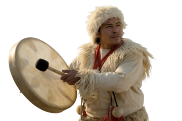 Man in Traditional Clothing with Drum
