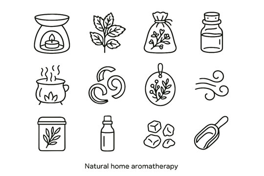 Icon aromatherapy peppermint icons curls herb aroma vector warming vial natural oil