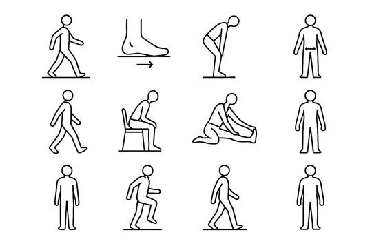 Mobility icons upright shift rhythm healthy vector hip stance icon reach landing
