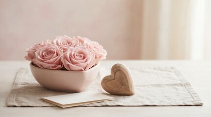 Delicate pink roses in a white bowl